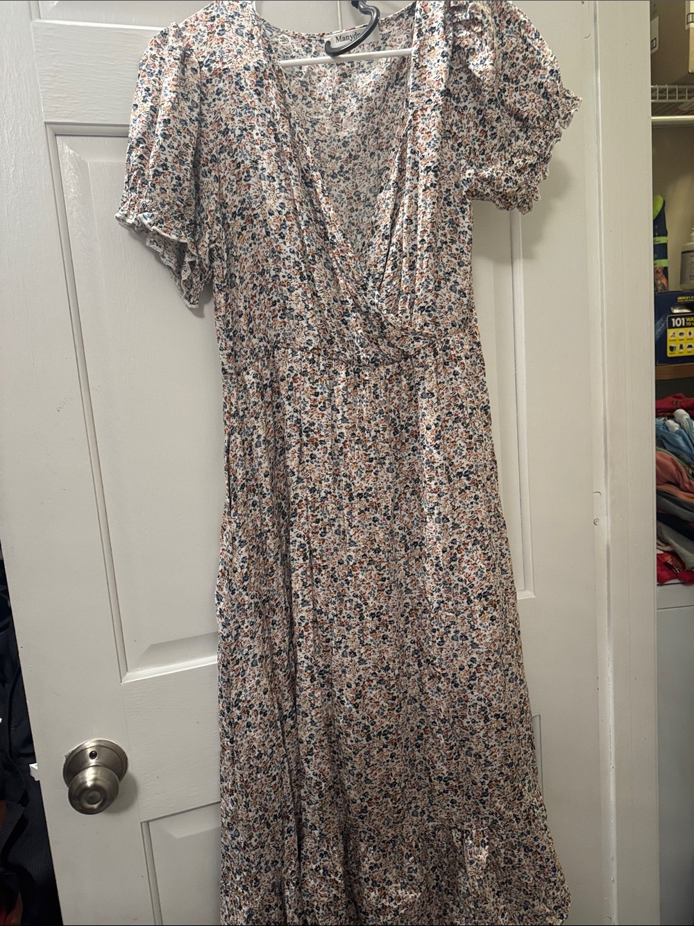 Floral Wrap Midi Dress - Neutral Multi
